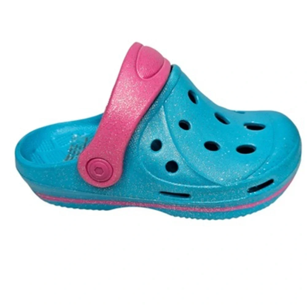 Unisex Kids Glitter Teal Pink Clogs Water Shoes Size 1 Summer